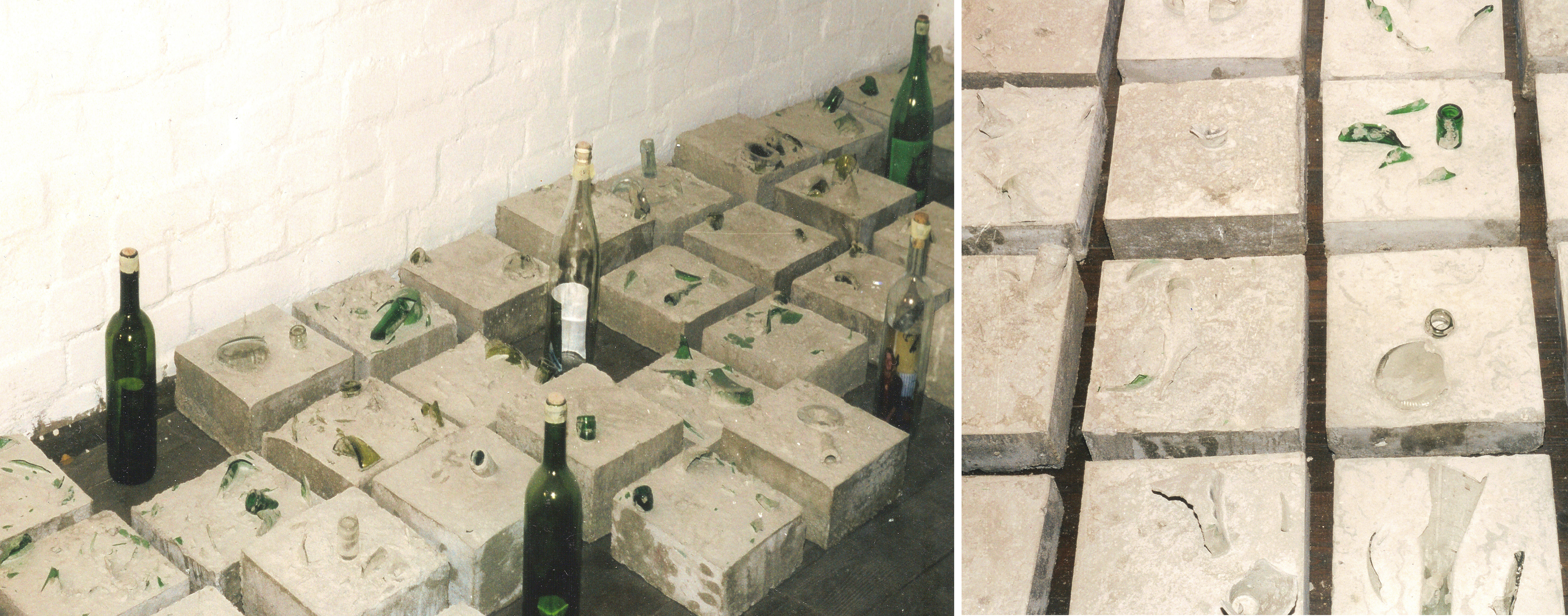 Diese Aufnahmen stammen aus dem ehemaligen Atelier von Steve Meyer, ein Teil des Dachbodens seines Wohnhauses in Hamburg. Leider gibt es keine Fotos von der Installation der Betonblöcke während der Ausstellung im Museum für Kommunikation. Diese Fotos geben zumindest einen Eindruck der Anordnung der Betonblöcke.