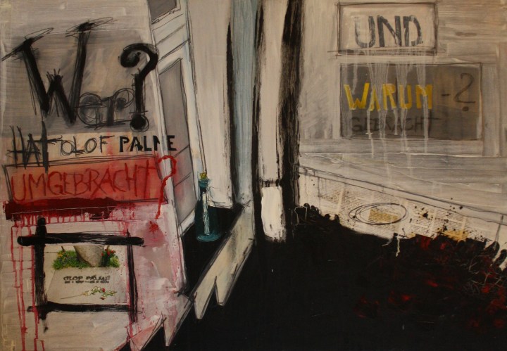 Flaschenpost Nr.: 10 / 29.06.00 / Treppenhaus neben dem Metropoliskino / Wer hat Olof Palme umgebracht? Und warum?