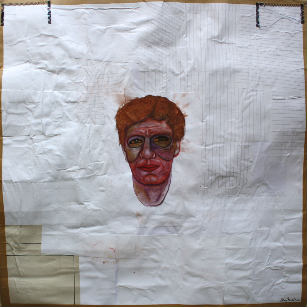 "Männerkopf", Mischtechnik auf verleimtem Papier, 70 cm x 70 cm, Preis auf Anfrage