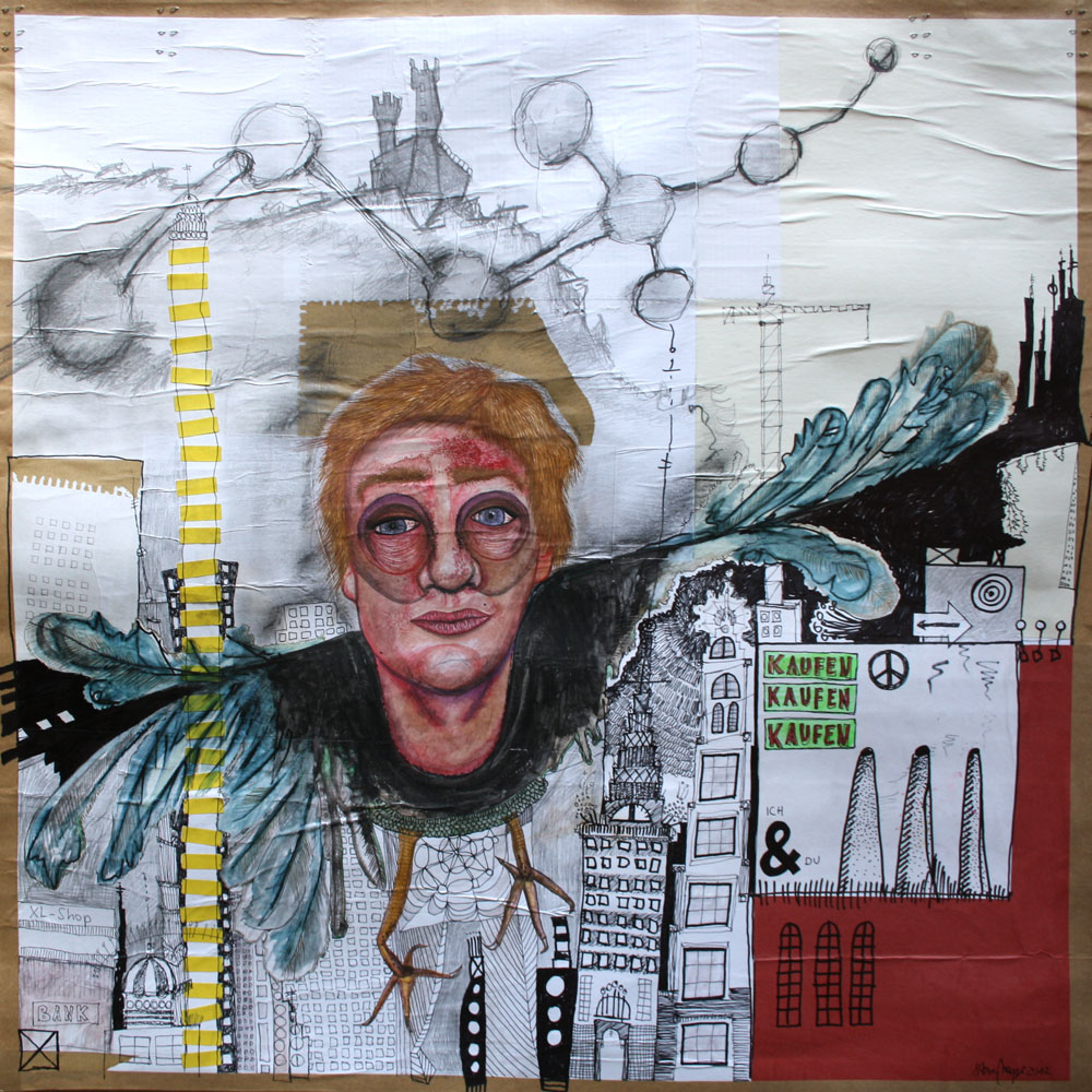 Ohne Titel, Mischtechnik auf verleimtem Papier, 70 cm x 70 cm, (Privatbesitz)