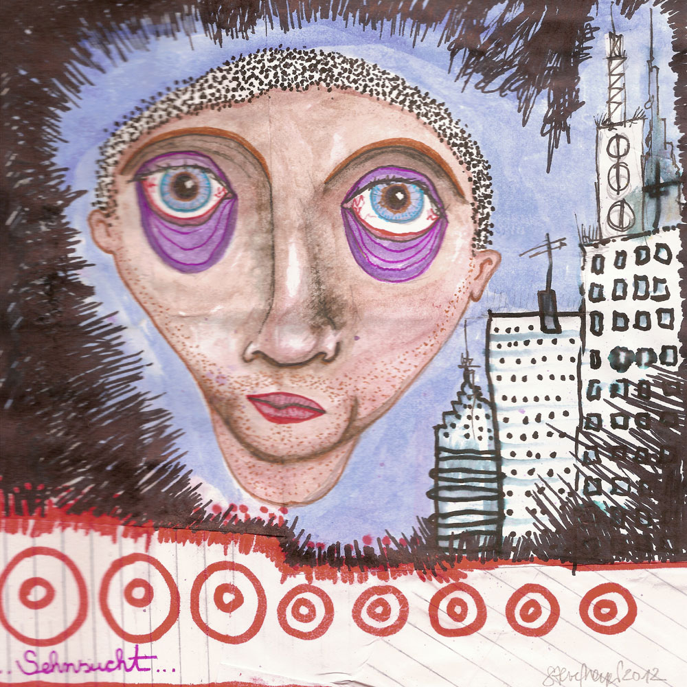 "Sehnsucht", Mischtechnik auf verleimten Papier, 20 cm x 20 cm, Preis auf Anfrage