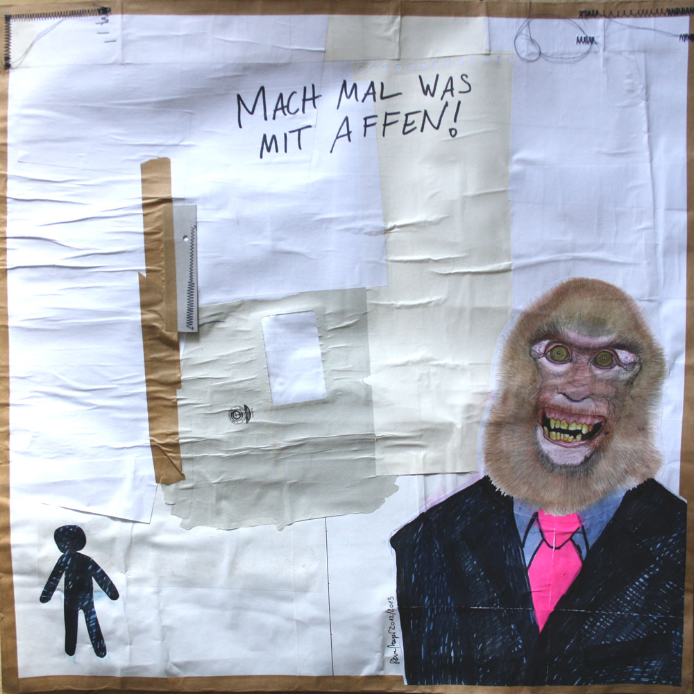 "Mach mal was mit Affen!", Mischtechnik auf verleimtem Papier, 70 cm x 70 cm, Preis auf Anfrage