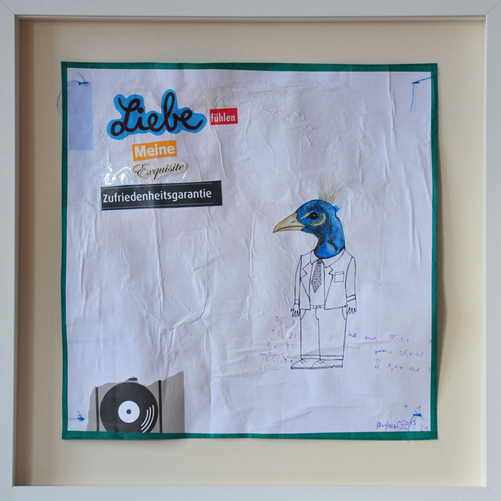 "Liebe fühlen", Mischtechnik auf verleimtem Papier auf Pappe genäht, 50 cm x 50 cm, gerahmt und signiert, Preis: 490.- Euro