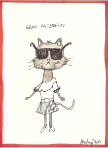 "Graue Katzenfrau", Mischtechnik auf Papier, ca. 20 cm x 15 cm, Privatbesitz