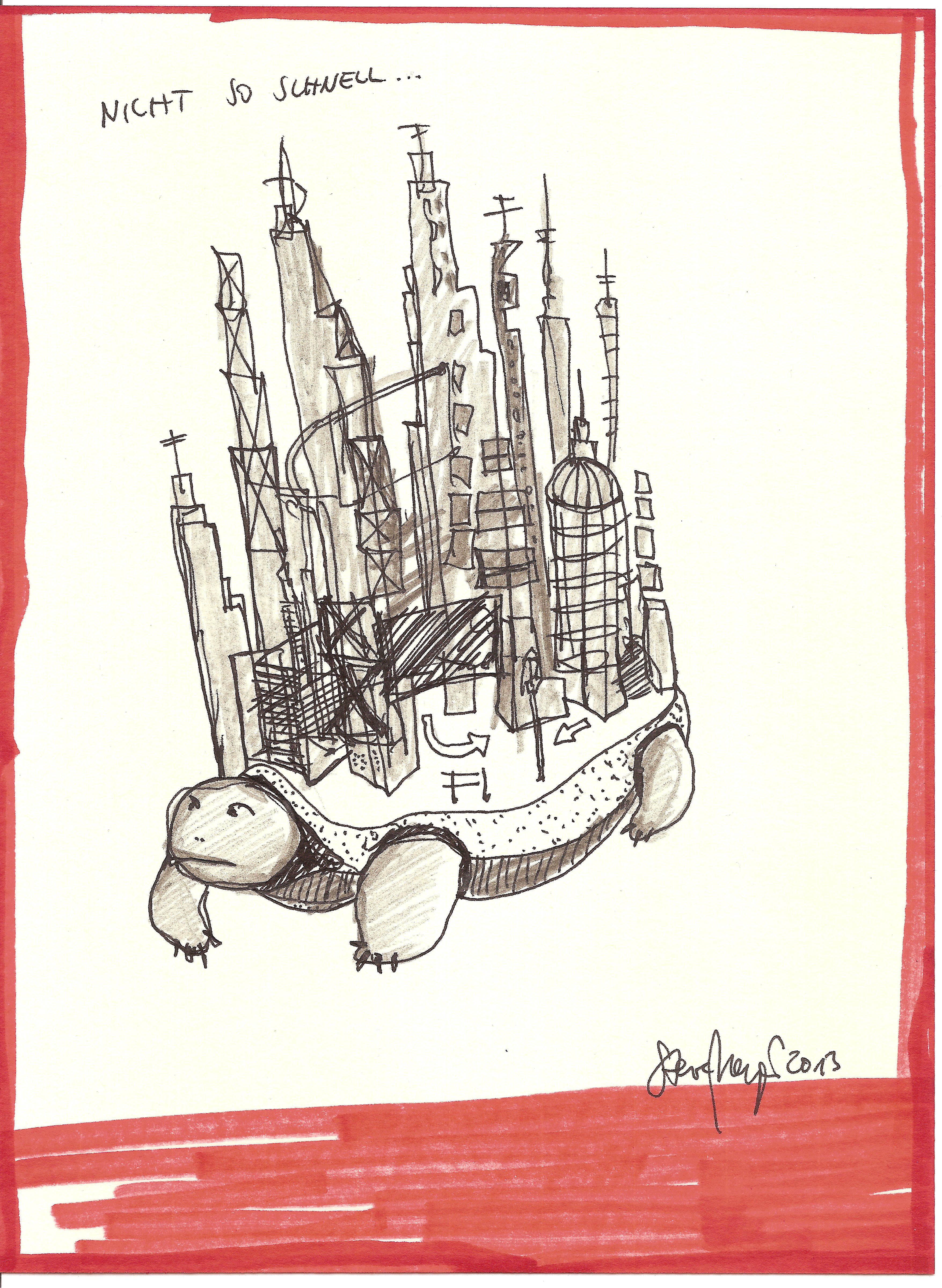 "Nicht so schnell", Mischtechnik auf Papier, ca. 20 cm x 15 cm, Privatbesitz