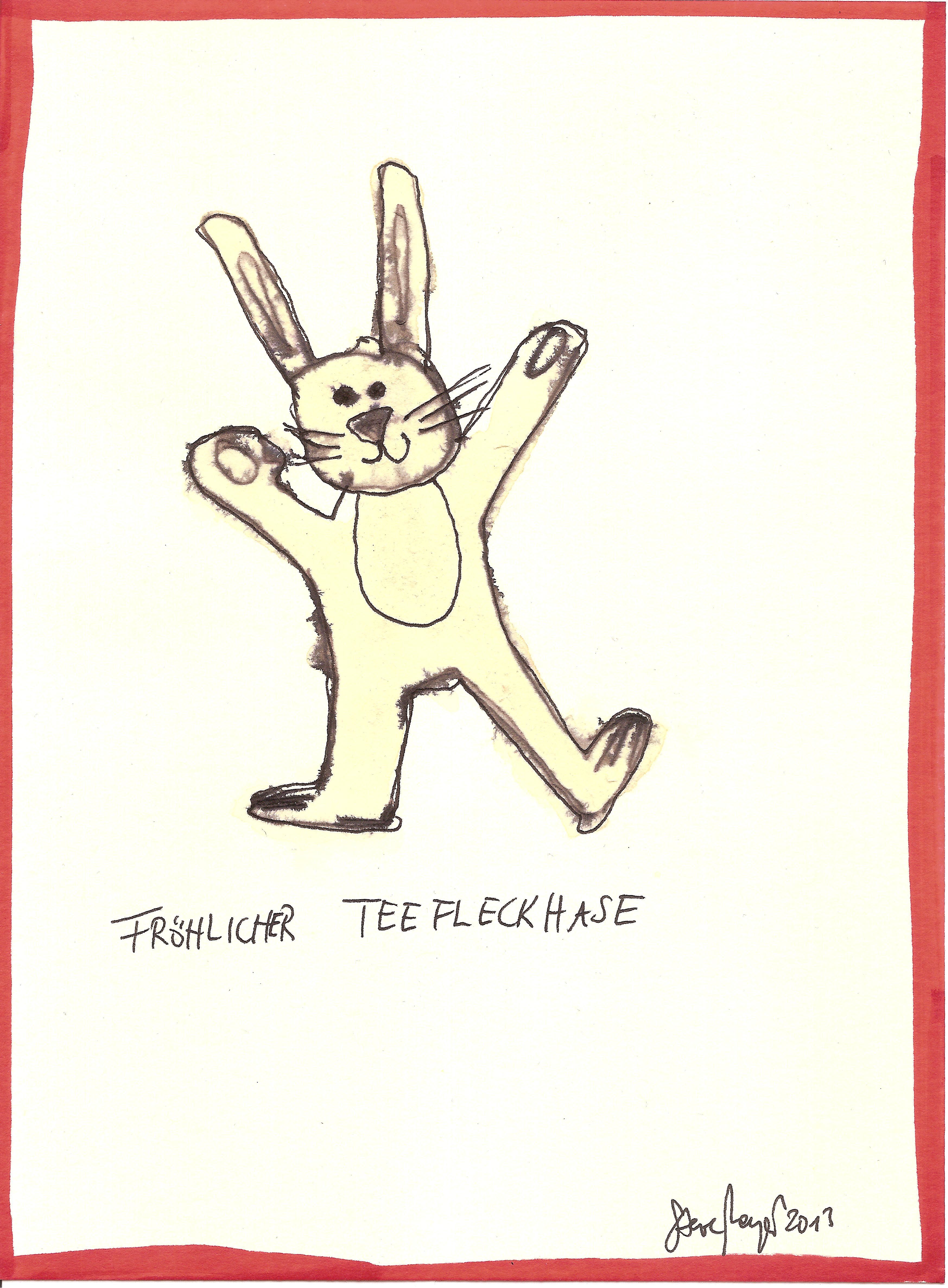 "Teefleckhase", Mischtechnik auf Papier, ca. 20 cm x 15 cm, Privatbesitz