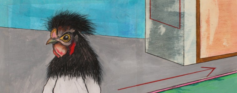 "Vogelmann unterwegs", Mischtechnik auf Holz, 40 cm x 40 cm, 2015, Gerahmt / Schattenfuge Linde natur / Gesamtgröße: 44 cm x 44 cm, Preis: 390.- Euro