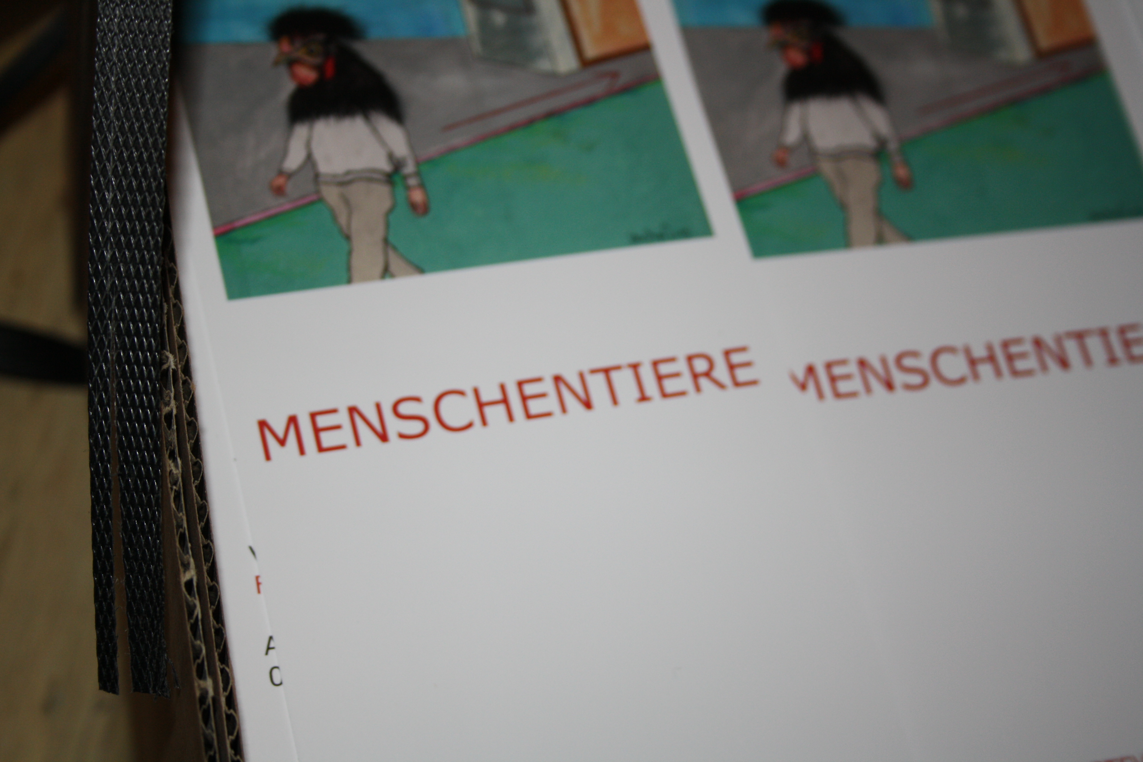 Flyer für die Ausstellung Menschentiere von Steve Meyer im April 2015