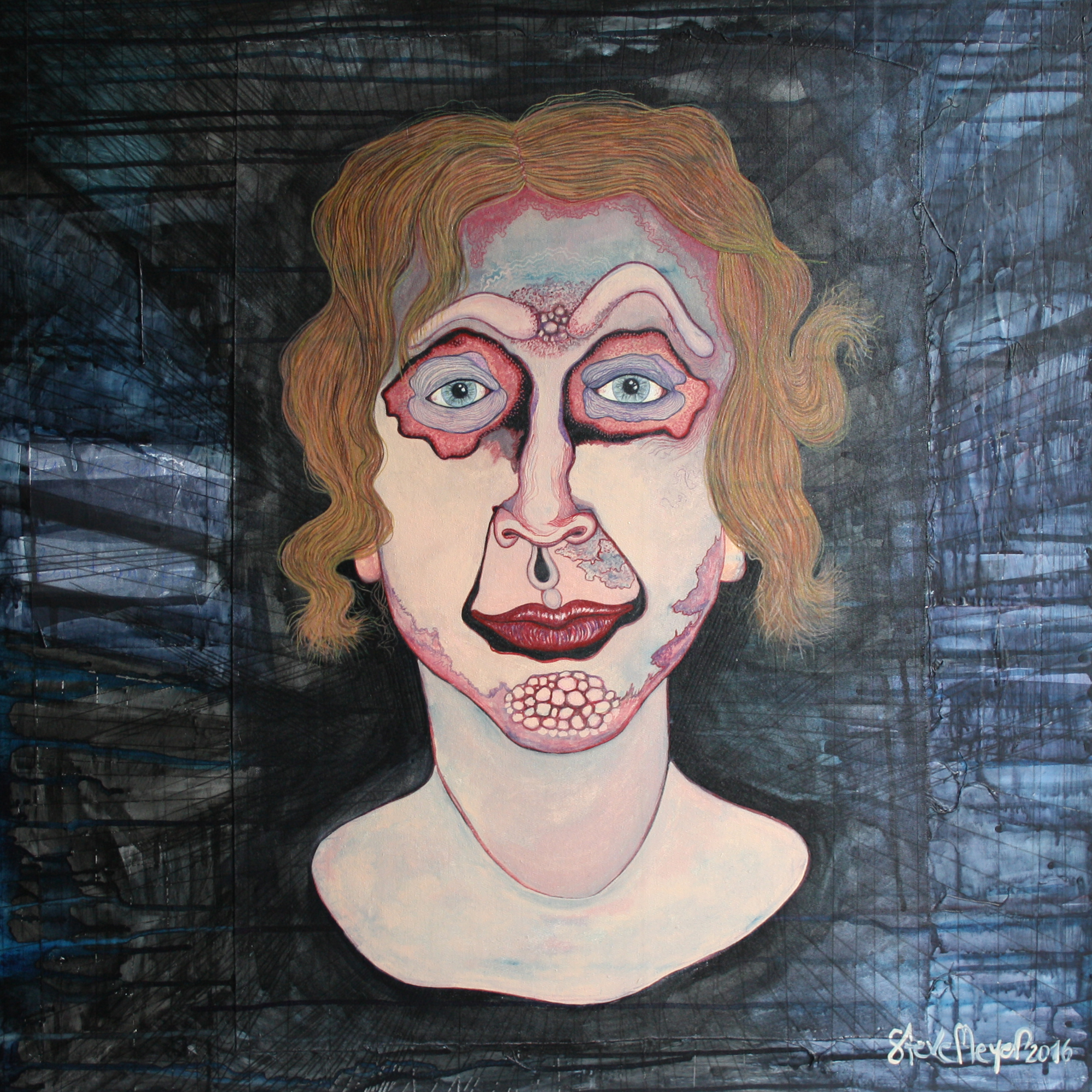 K2-Q70-16, Mischtechnik auf Holz, 70 cm x 70 cm, 2016, zerstört