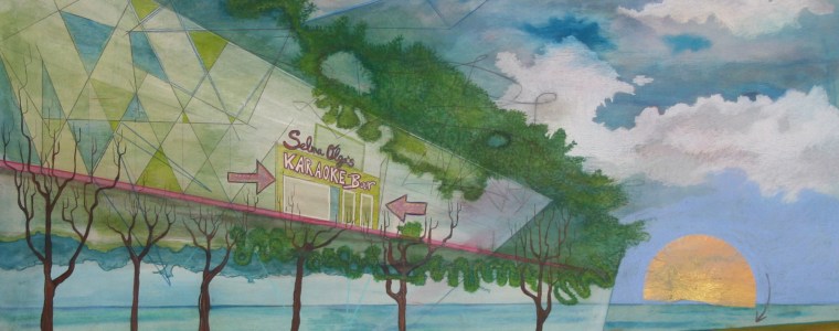 "Selma Olga´s Karaokebar", Mischtechnik auf Holz, 100 cm x 100 cm, 2016, Privatbesitz