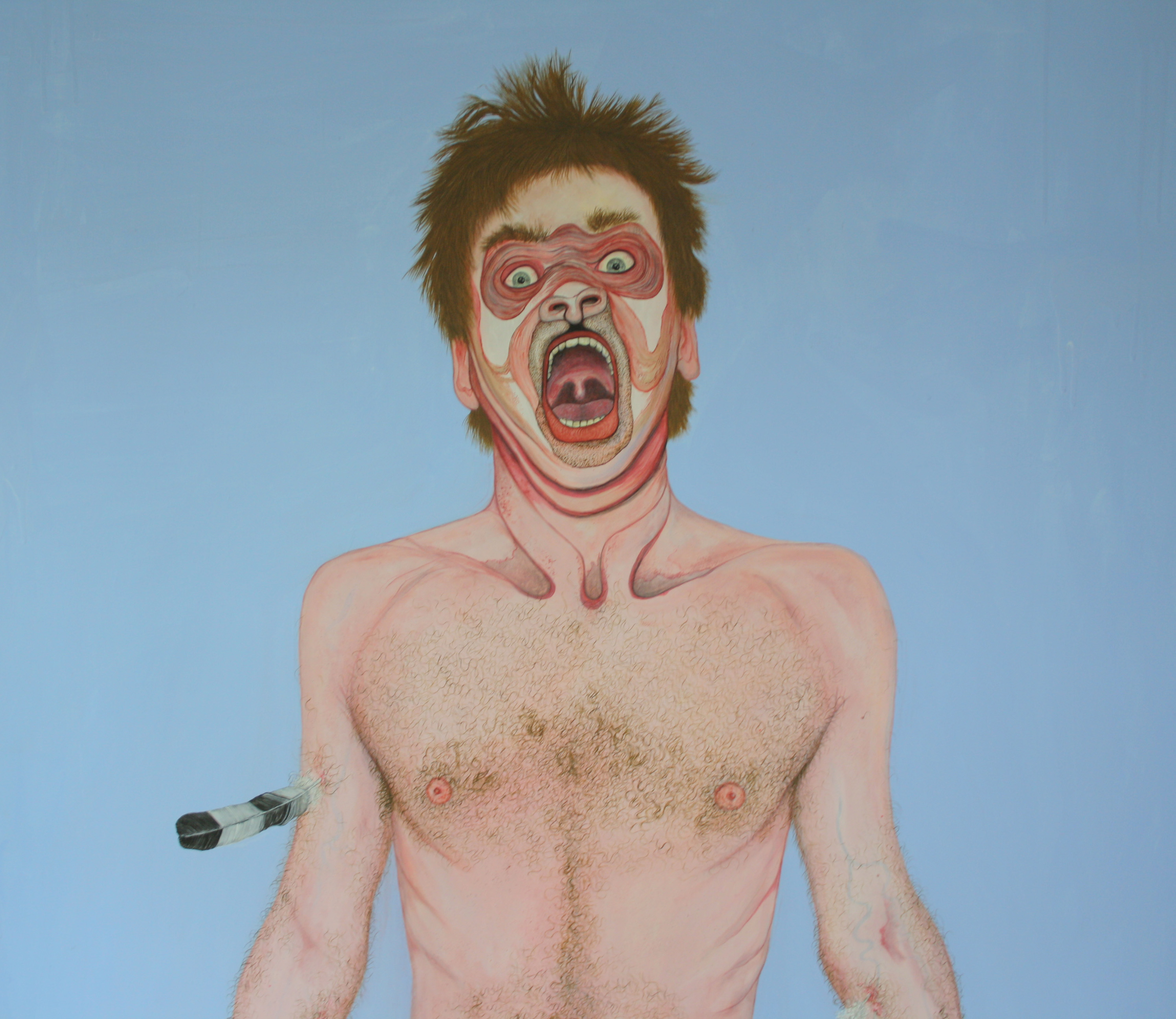 "Schreiender Federmann" (Ausschnitt), Öl auf Holz, 220 cm x 100 cm, 2017, Preis: 8800.- Euro