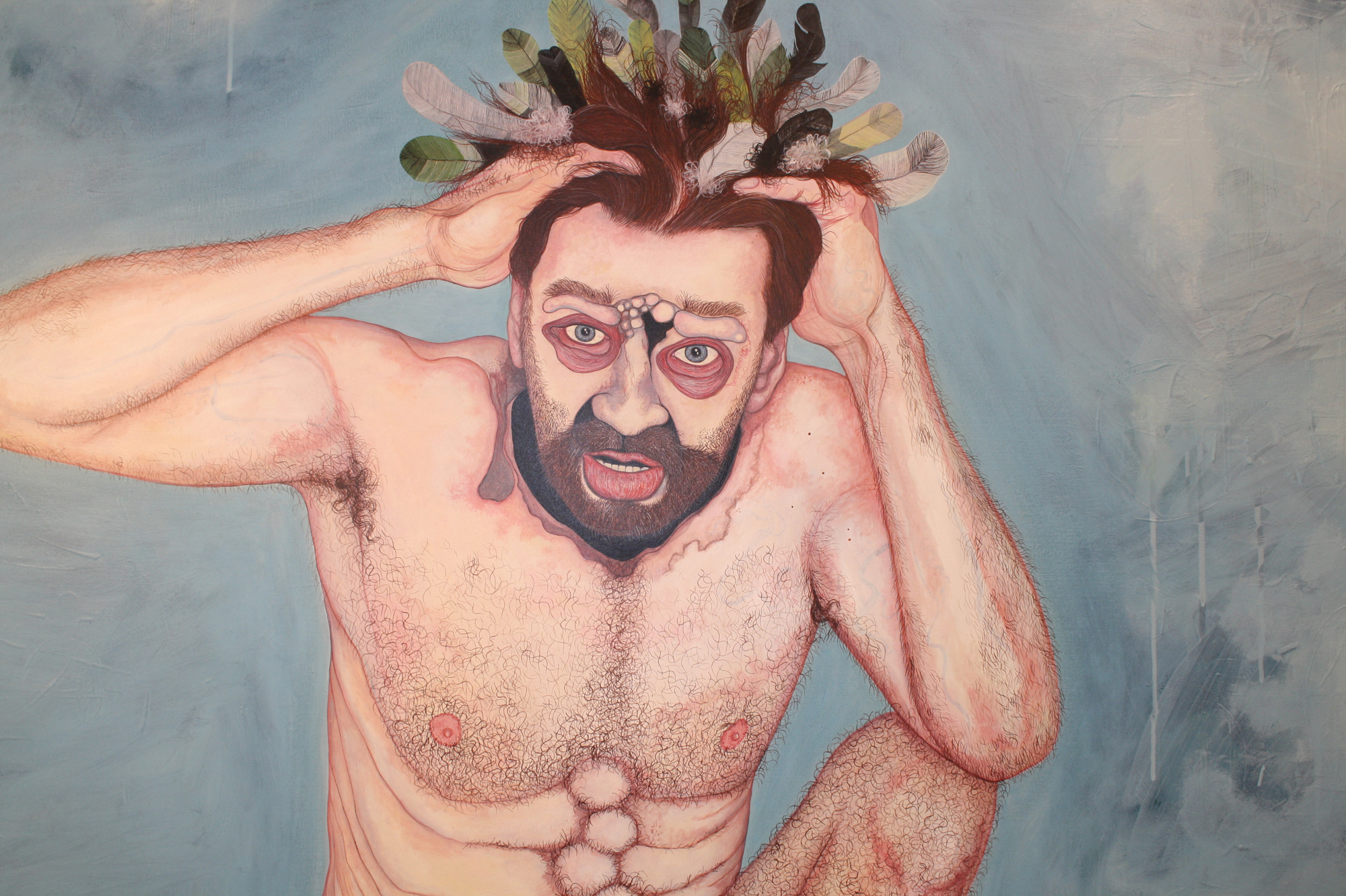 "Herr von Federhaar" (Ausschnitt), Öl auf Holz, 150 cm x 150 cm, 2018, Preis: 8800.- Euro