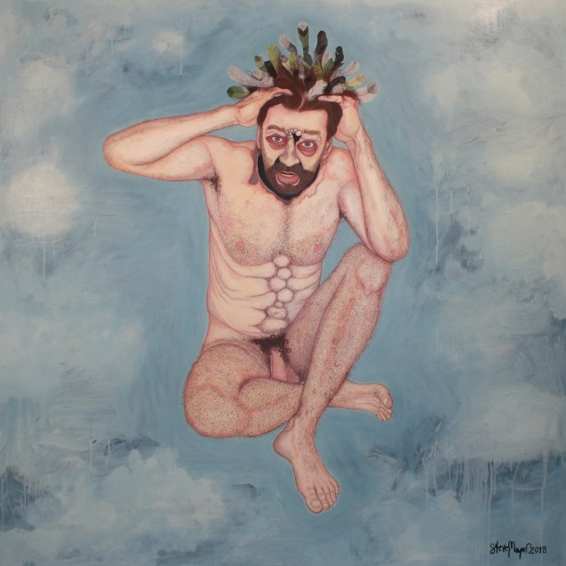 "Herr von Federhaar", Öl auf Holz, 150 cm x 150 cm, 2018, Preis auf Anfrage