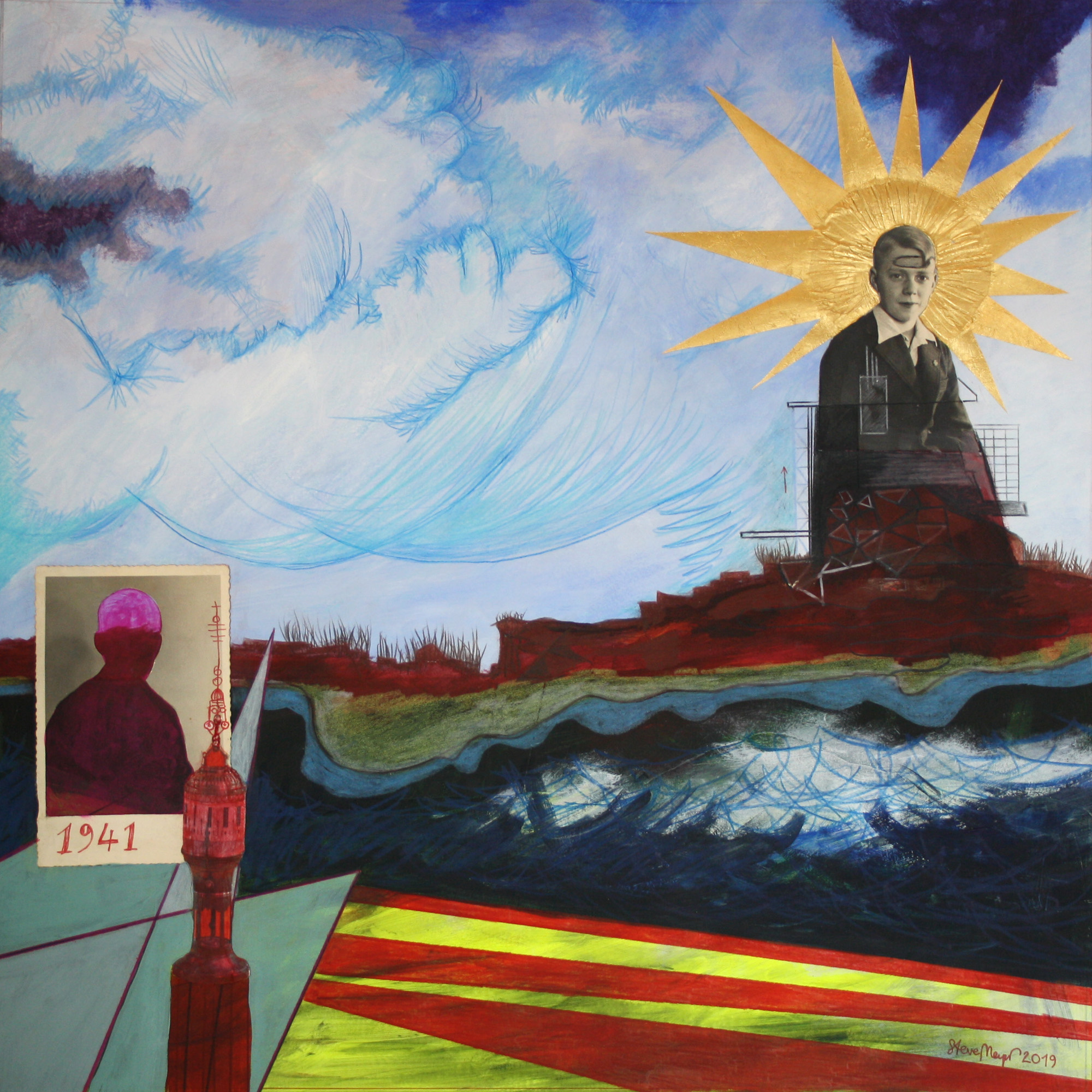 "Foto von 1941", Mischtechnik auf Papier, 50 cm x 50 cm, 2019, Preis: 580.- Euro