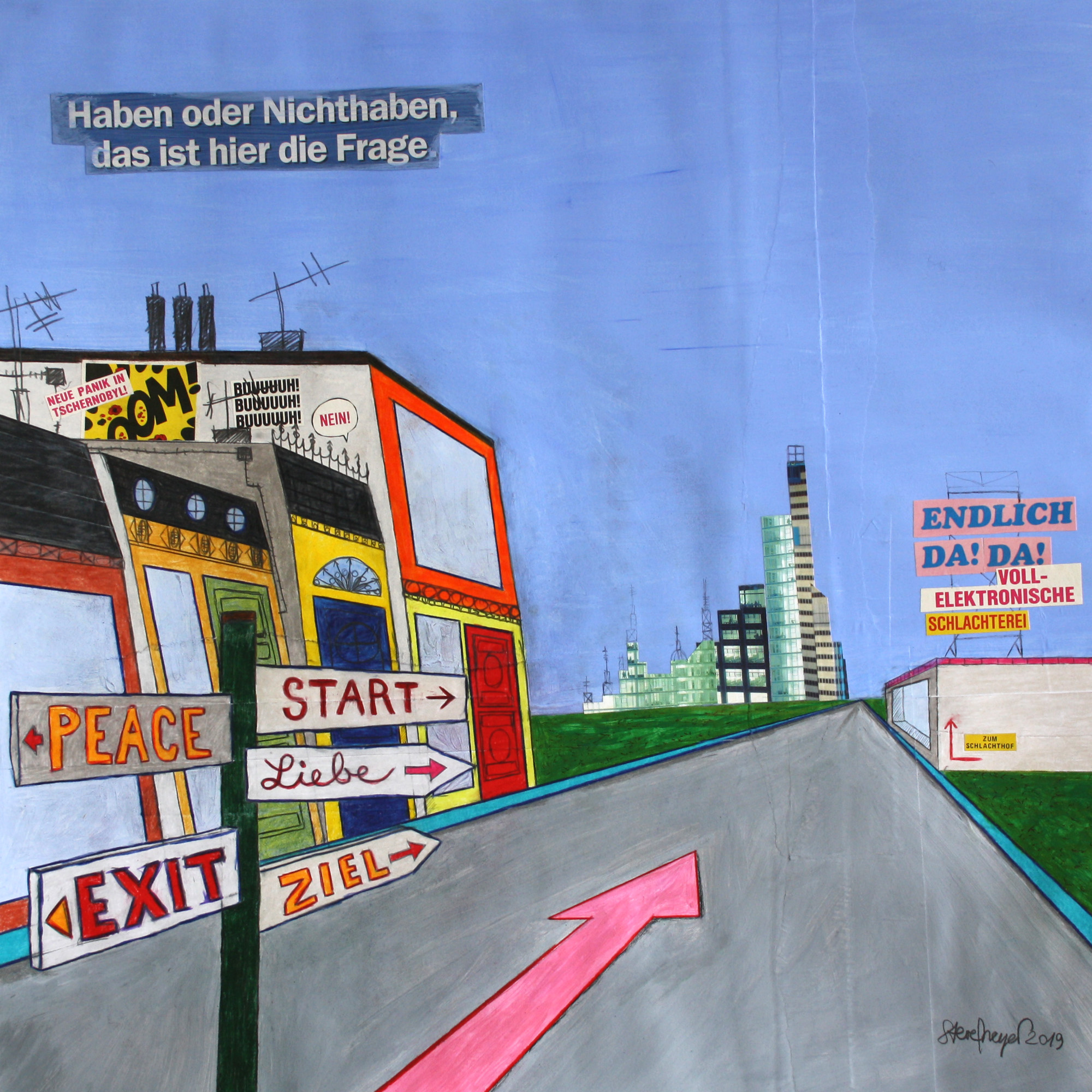 "Haben oder Nichthaben", Mischtechnik auf Papier, 50 cm x 50 cm, 2019, Preis: 580.- Euro