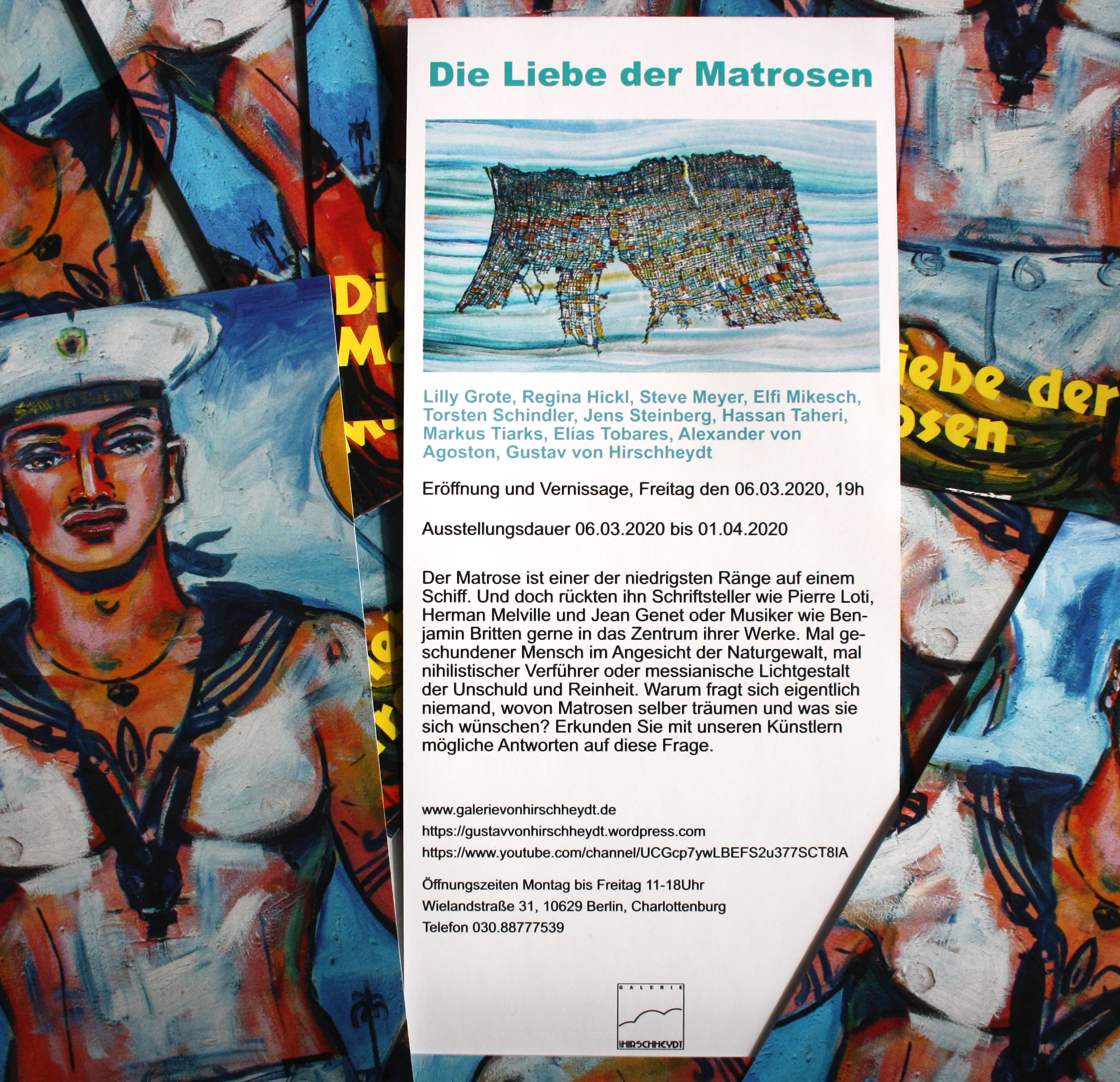 Flyer zu der Ausstellung "Die Liebe der Matrosen" in der Galerie von Hirschheydt 2020