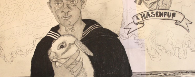 "Nichtschwimmer und Hasenfuß", Bleistift auf Papier, 50 cm x 50 cm, gerahmt, 2020, Preis: 580.- Euro