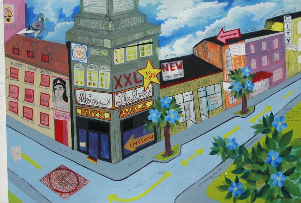 Ohne Titel, Öl/gefundene Zettel/Bleistift auf Leinwand, 95 cm x 140 cm, Preis: 3200.- Euro