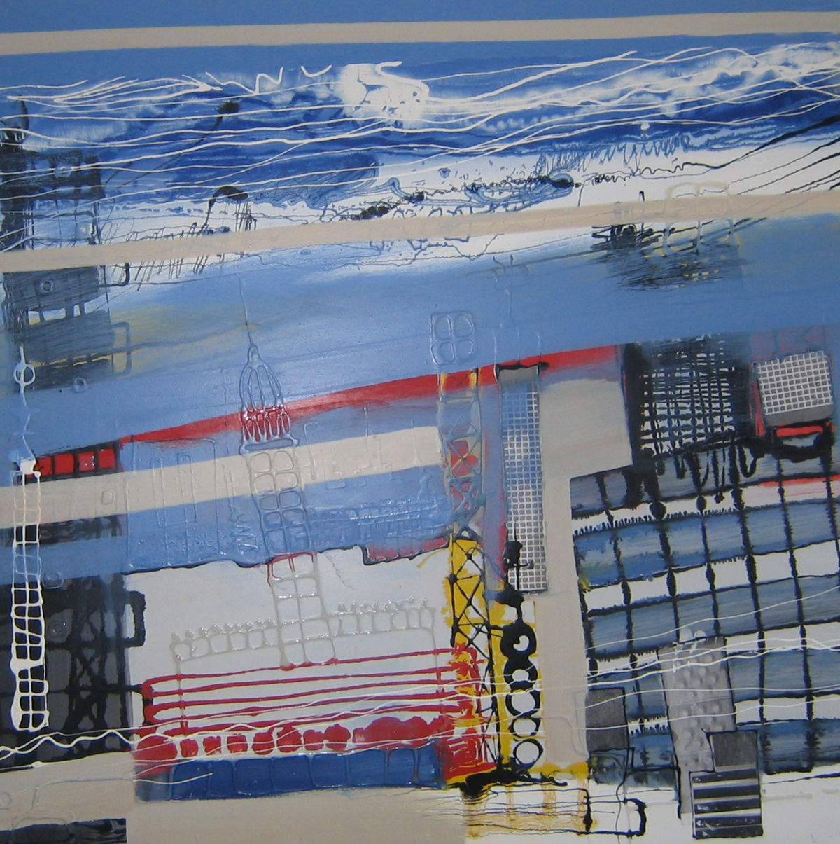 Ohne Titel, Lack, s/w Kopien, Heißkleber auf Holz, 100 cm x 100 cm, Preis: 3200.- Euro