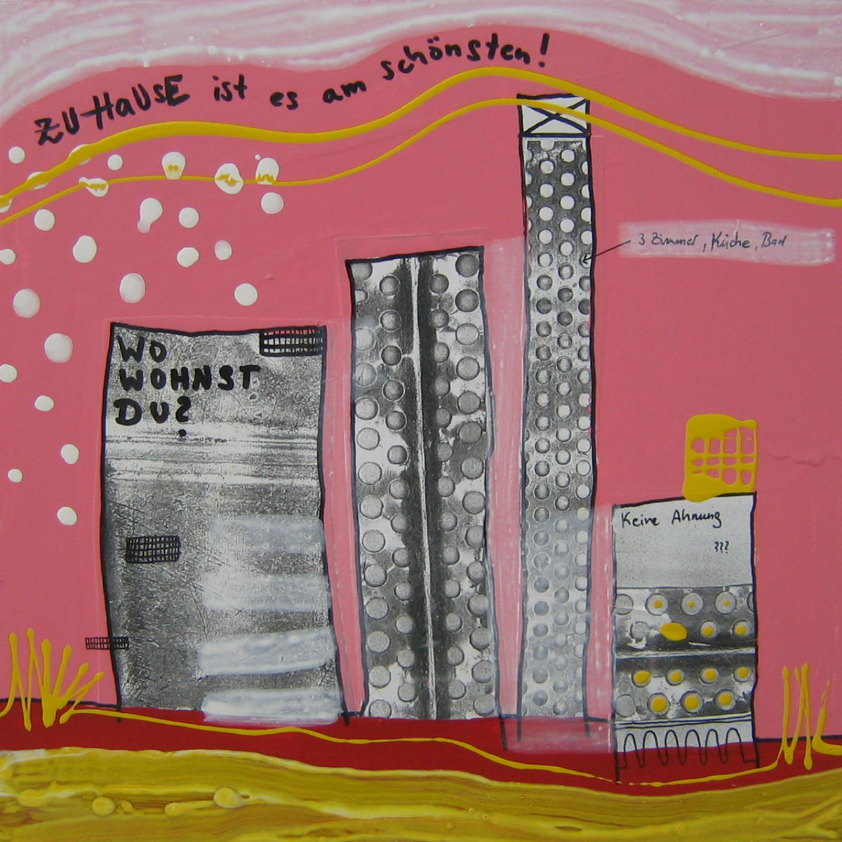 Ohne Titel, Lack, s/w Kopien auf Hartfaser, 30 cm x 30 cm, Preis: 290.- Euro