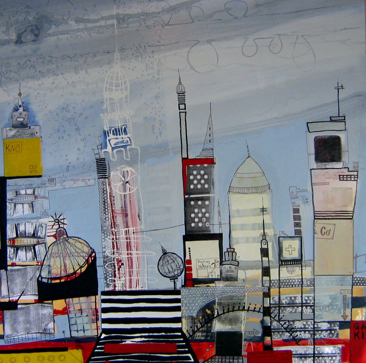 Ohne Titel, Lack, s/w Kopien, Heißkleber auf MDF, 100 cm x 100 cm, Privatbesitz