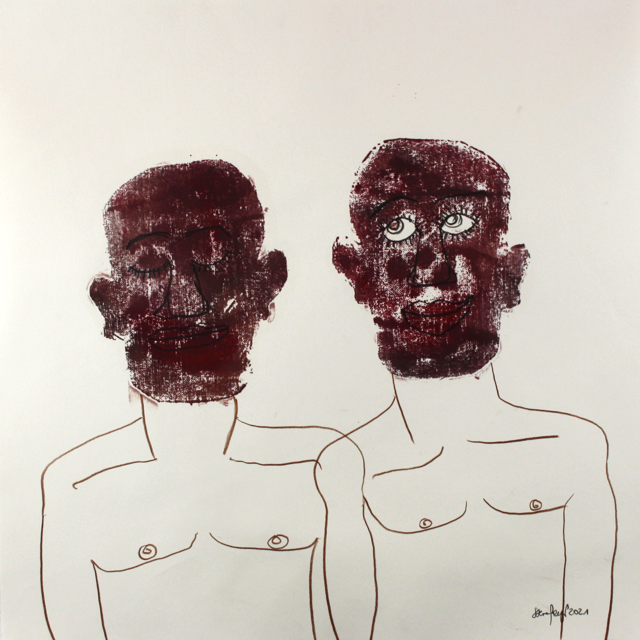 "Heute bin ich wach", Mischtechnik (Ölfarbe, Buntstift) auf Papier, 50 cm x 50 cm, 2021, Preis: 380.- Euro